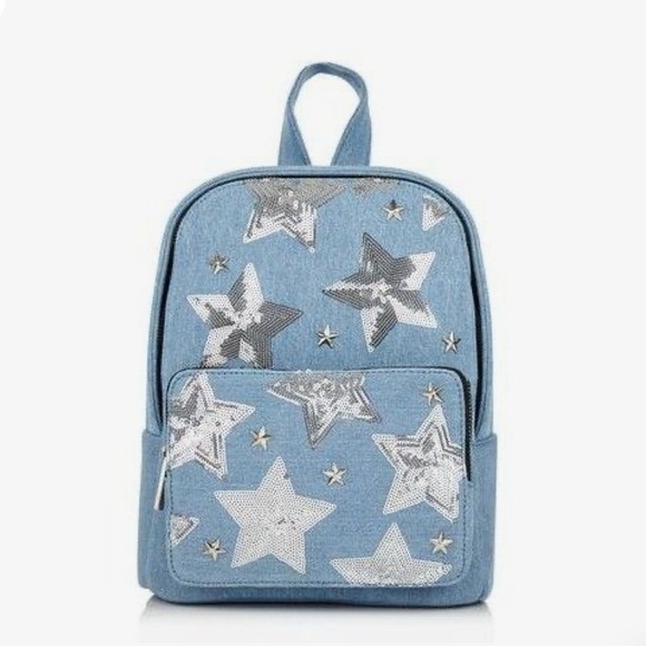 Skinny Dip Denim sequin stars festival backpack NWOT zipper closure 11x10 main image 6